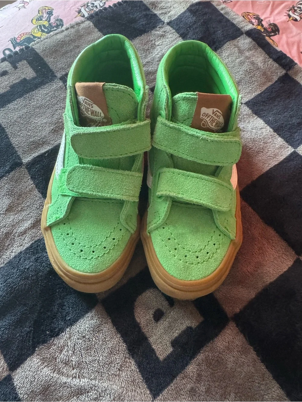 Kids VANS Velcro Electric Green High-Top Shoe